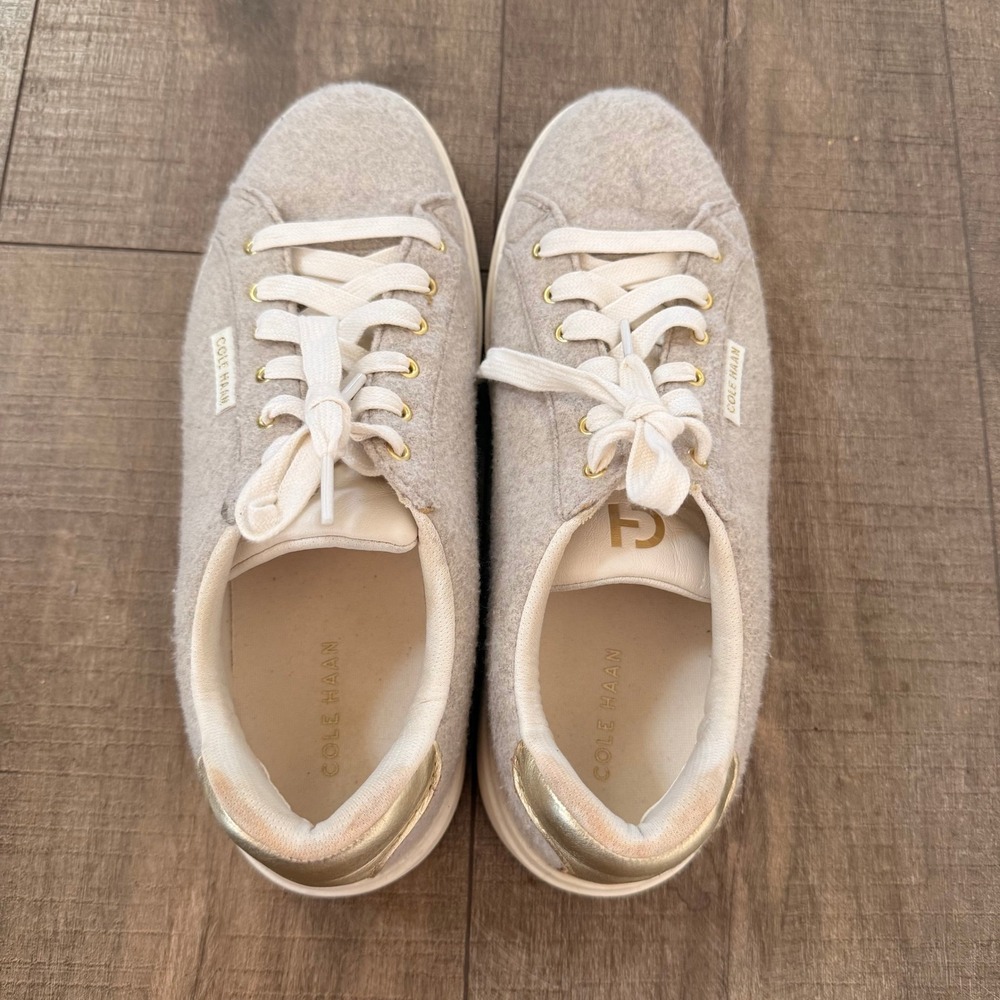 Cole Haan Grand Crosscourt Wool Sneakers Beige Gold School Women 9.5 B Preppy